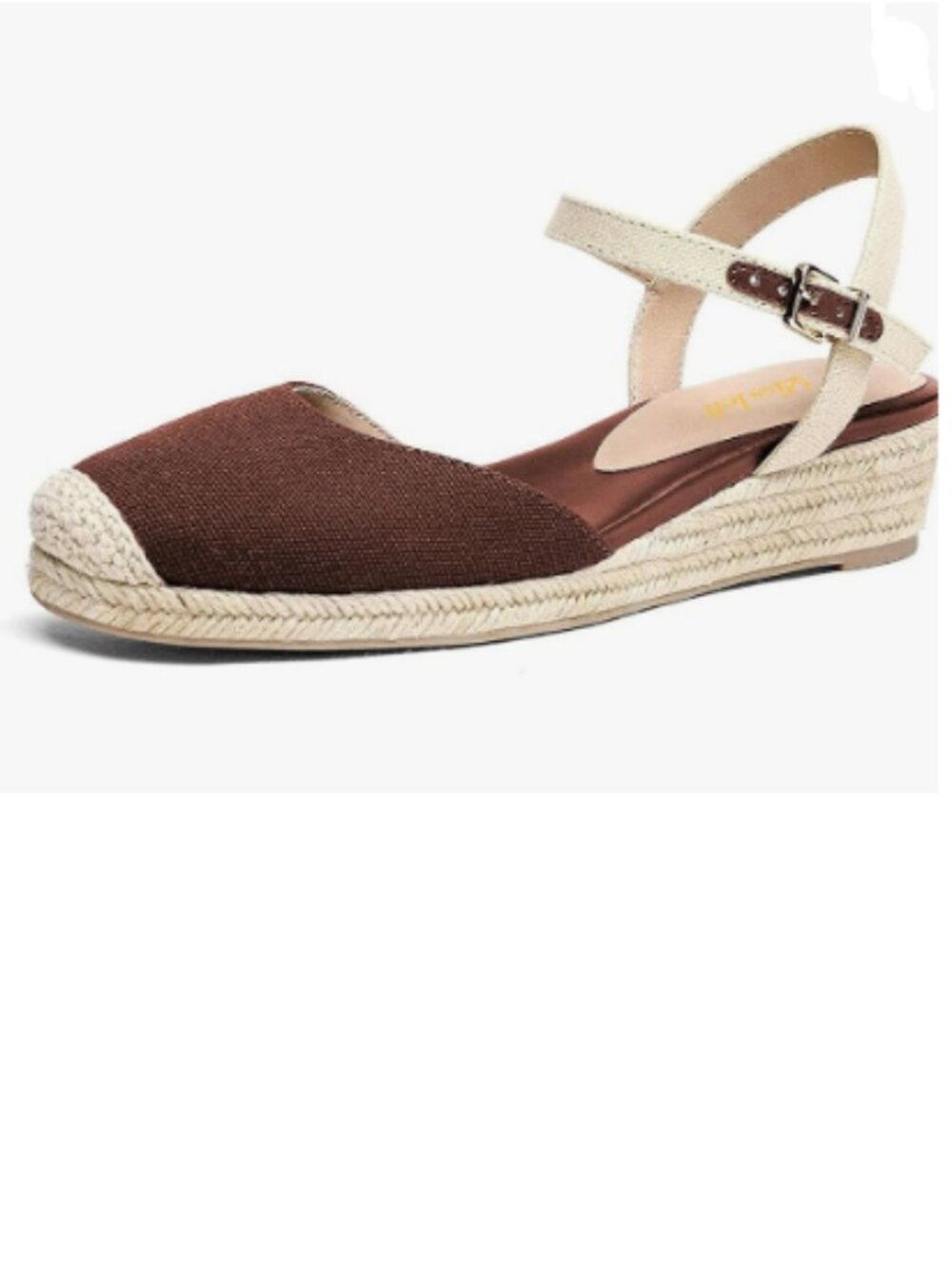 miss left Brown Round Toe Espadrille Sandals Mid Heel Wedges Ankle Strap Shoes